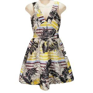 HM Dress Size 4 Colorful Striped Palm Leaves Glitter Vneck Sleeveless New